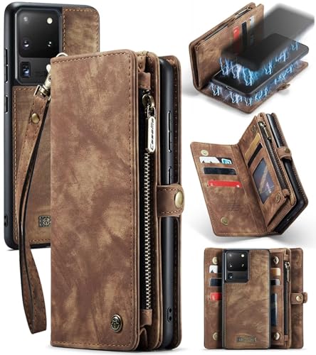 Beajew Handyhülle für Samsung Galaxy S20 Ultra, Brieftaschen 2-in-1 Retro Reißverschluss Hülle Premium PU Leder Klapphülle Magnetverschluss Standfunktion Geldbörse Schutzhülle - Braun Beajew Handyhülle für Samsung Galaxy S20 Ultra, Brieftaschen 2-in-1 Retro Reißverschluss Hülle Premium PU Leder Klapphülle Magnetverschluss Standfunktion Geldbörse Schutzhülle - Braun von Beajew
