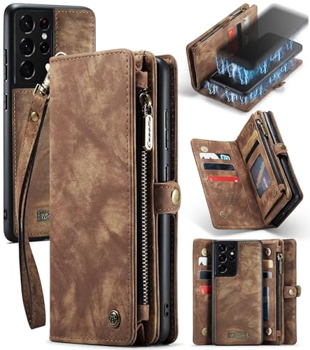 Beajew Handyhülle für Samsung Galaxy S21 Ultra, Brieftaschen 2-in-1 Retro Reißverschluss Hülle Premium PU Leder Klapphülle Magnetverschluss Standfunktion Geldbörse Schutzhülle - Braun Beajew Handyhülle für Samsung Galaxy S21 Ultra, Brieftaschen 2-in-1 Retro Reißverschluss Hülle Premium PU Leder Klapphülle Magnetverschluss Standfunktion Geldbörse Schutzhülle - Braun von Beajew