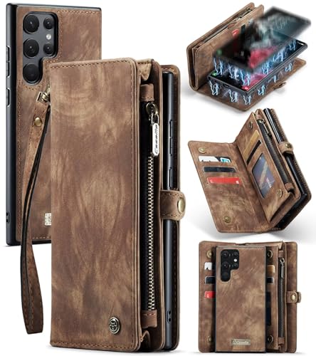 Beajew Handyhülle für Samsung Galaxy S22 Ultra, Brieftaschen 2-in-1 Retro Reißverschluss Hülle Premium PU Leder Klapphülle Magnetverschluss Standfunktion Geldbörse Schutzhülle - Braun Beajew Handyhülle für Samsung Galaxy S22 Ultra, Brieftaschen 2-in-1 Retro Reißverschluss Hülle Premium PU Leder Klapphülle Magnetverschluss Standfunktion Geldbörse Schutzhülle - Braun von Beajew