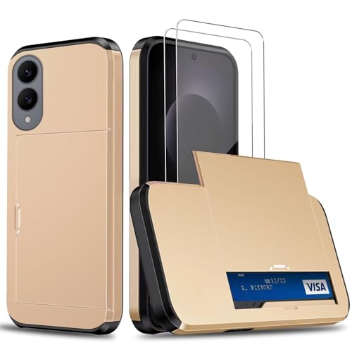 Beajew Handyhülle für Samsung Galaxy S25 Edge Case +2 Stück Schutzfolie, mit Kartenfach Silikon TPU Handyhülle Dünn Weiche Stoßfest Flexibel Handy Tasche Bumper Brieftasche Case, Golden Beajew Handyhülle für Samsung Galaxy S25 Edge Case +2 Stück Schutzfolie, mit Kartenfach Silikon TPU Handyhülle Dünn Weiche Stoßfest Flexibel Handy Tasche Bumper Brieftasche Case, Golden von Beajew