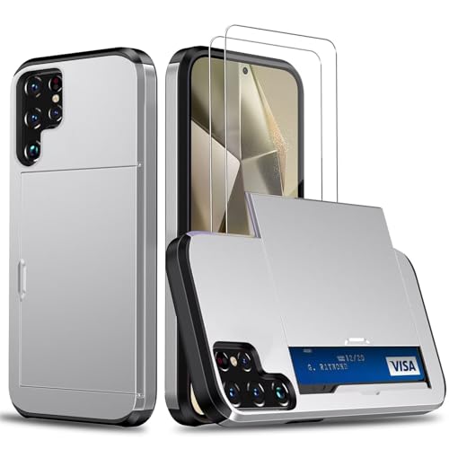 Beajew Handyhülle für Samsung Galaxy S25 Ultra Case +2 Stück Schutzfolie, mit Kartenfach Silikon TPU Handyhülle Dünn Weiche Stoßfest Flexibel Handy Tasche Bumper Brieftasche Case, Silbrig Beajew Handyhülle für Samsung Galaxy S25 Ultra Case +2 Stück Schutzfolie, mit Kartenfach Silikon TPU Handyhülle Dünn Weiche Stoßfest Flexibel Handy Tasche Bumper Brieftasche Case, Silbrig von Beajew