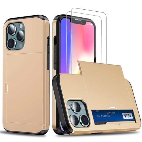 Beajew Handyhülle für iPhone 12/iPhone 12 Pro Case +2 Stück Schutzfolie, mit Kartenfach Silikon TPU Handyhülle Dünn Weiche Stoßfest Flexibel Handy Tasche Bumper Brieftasche Case, Golden Beajew Handyhülle für iPhone 12/iPhone 12 Pro Case +2 Stück Schutzfolie, mit Kartenfach Silikon TPU Handyhülle Dünn Weiche Stoßfest Flexibel Handy Tasche Bumper Brieftasche Case, Golden von Beajew