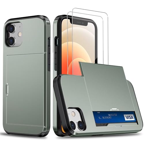 Beajew Handyhülle für iPhone 12/iPhone 12 Pro Case +2 Stück Schutzfolie, mit Kartenfach Silikon TPU Handyhülle Dünn Weiche Stoßfest Flexibel Handy Tasche Bumper Brieftasche Case, Military Green Beajew Handyhülle für iPhone 12/iPhone 12 Pro Case +2 Stück Schutzfolie, mit Kartenfach Silikon TPU Handyhülle Dünn Weiche Stoßfest Flexibel Handy Tasche Bumper Brieftasche Case, Military Green von Beajew