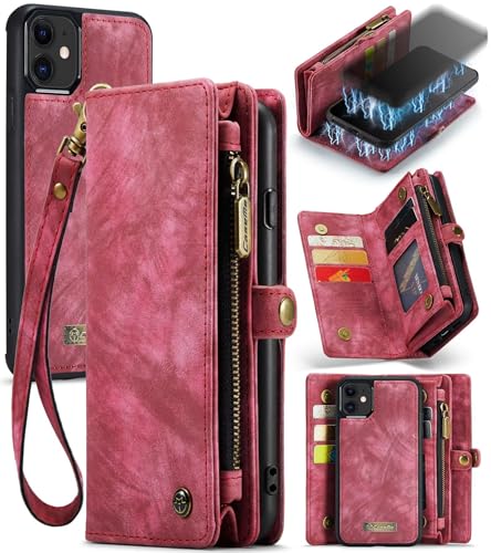 Beajew Handyhülle für iPhone 12 Mini, Brieftaschen 2-in-1 Retro Reißverschluss Hülle Premium PU Leder Klapphülle Magnetverschluss Standfunktion Geldbörse Schutzhülle - Rot Beajew Handyhülle für iPhone 12 Mini, Brieftaschen 2-in-1 Retro Reißverschluss Hülle Premium PU Leder Klapphülle Magnetverschluss Standfunktion Geldbörse Schutzhülle - Rot von Beajew