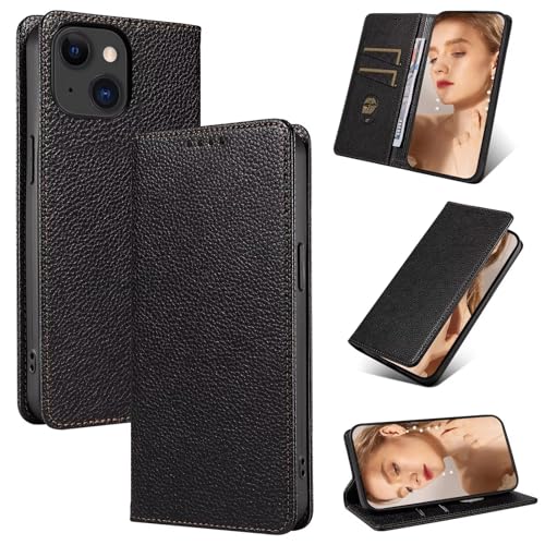 Beajew Handyhülle für iPhone 13 Mini Hülle, Premium Leder Klapphülle [RFID Kartenschlitzen][Magnetverschluss][Standfunktion] kompatibel mit iPhone 13 Mini, Schwarz von Beajew