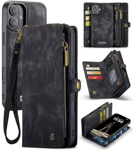 Beajew Handyhülle für iPhone 16, Caseme Retro Reißverschluss Hülle PU Leder Weiche Klapphülle Magnetverschluss Kartenfach Standfunktion Geldbörse, Schwarz Beajew Handyhülle für iPhone 16, Caseme Retro Reißverschluss Hülle PU Leder Weiche Klapphülle Magnetverschluss Kartenfach Standfunktion Geldbörse, Schwarz von Beajew