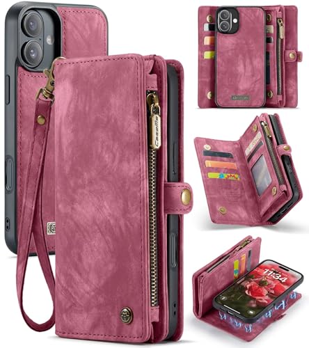 Beajew Handyhülle für iPhone 16 Plus, Brieftaschen 2-in-1 Retro Reißverschluss Hülle Premium PU Leder Klapphülle Magnetverschluss Standfunktion Geldbörse Schutzhülle - Rot Beajew Handyhülle für iPhone 16 Plus, Brieftaschen 2-in-1 Retro Reißverschluss Hülle Premium PU Leder Klapphülle Magnetverschluss Standfunktion Geldbörse Schutzhülle - Rot von Beajew
