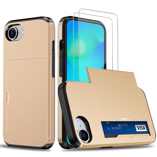 Beajew Handyhülle für iPhone 16E/iPhone SE4 2025 Case +2 Stück Schutzfolie, mit Kartenfach Silikon TPU Handyhülle Dünn Weiche Stoßfest Flexibel Handy Tasche Bumper Brieftasche Case, Golden Beajew Handyhülle für iPhone 16E/iPhone SE4 2025 Case +2 Stück Schutzfolie, mit Kartenfach Silikon TPU Handyhülle Dünn Weiche Stoßfest Flexibel Handy Tasche Bumper Brieftasche Case, Golden von Beajew