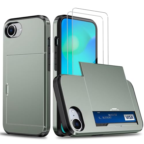 Beajew Handyhülle für iPhone 16E/iPhone SE4 2025 Case +2 Stück Schutzfolie, mit Kartenfach Silikon TPU Handyhülle Dünn Weiche Stoßfest Flexibel Handy Tasche Bumper Brieftasche Case, Military Green Beajew Handyhülle für iPhone 16E/iPhone SE4 2025 Case +2 Stück Schutzfolie, mit Kartenfach Silikon TPU Handyhülle Dünn Weiche Stoßfest Flexibel Handy Tasche Bumper Brieftasche Case, Military Green von Beajew