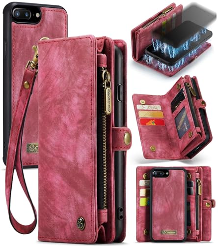 Beajew Handyhülle für iPhone 6 Plus/iPhone 7 Plus/8 Plus, Brieftaschen 2-in-1 Retro Reißverschluss Hülle Premium PU Leder Klapphülle Magnetverschluss Standfunktion Geldbörse Schutzhülle - Rot Beajew Handyhülle für iPhone 6 Plus/iPhone 7 Plus/8 Plus, Brieftaschen 2-in-1 Retro Reißverschluss Hülle Premium PU Leder Klapphülle Magnetverschluss Standfunktion Geldbörse Schutzhülle - Rot von Beajew