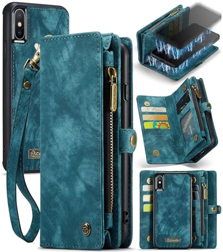 Beajew Handyhülle für iPhone X/iPhone XS, Caseme Retro Reißverschluss Hülle PU Leder Weiche Klapphülle Magnetverschluss Kartenfach Standfunktion Geldbörse, Blau Beajew Handyhülle für iPhone X/iPhone XS, Caseme Retro Reißverschluss Hülle PU Leder Weiche Klapphülle Magnetverschluss Kartenfach Standfunktion Geldbörse, Blau von Beajew