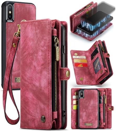 Beajew Handyhülle für iPhone X/iPhone XS, Caseme Retro Reißverschluss Hülle PU Leder Weiche Klapphülle Magnetverschluss Kartenfach Standfunktion Geldbörse, Rot Beajew Handyhülle für iPhone X/iPhone XS, Caseme Retro Reißverschluss Hülle PU Leder Weiche Klapphülle Magnetverschluss Kartenfach Standfunktion Geldbörse, Rot von Beajew