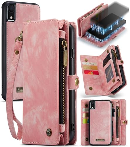 Beajew Handyhülle für iPhone XR, Brieftaschen 2-in-1 Retro Reißverschluss Hülle Premium PU Leder Klapphülle Magnetverschluss Standfunktion Geldbörse Schutzhülle - Rosa Beajew Handyhülle für iPhone XR, Brieftaschen 2-in-1 Retro Reißverschluss Hülle Premium PU Leder Klapphülle Magnetverschluss Standfunktion Geldbörse Schutzhülle - Rosa von Beajew