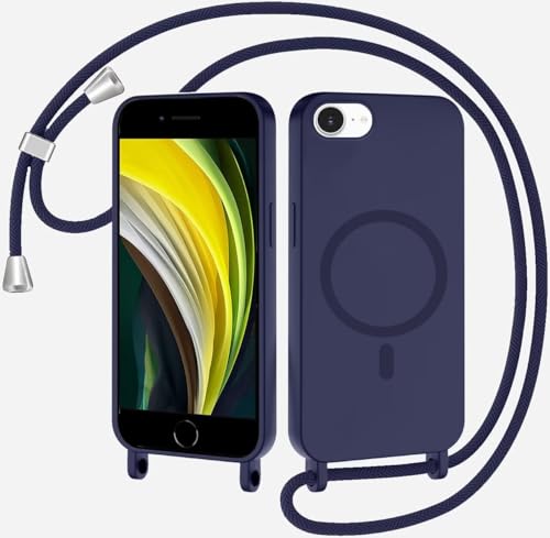 Beajew Handykette Handyhülle für iPhone 14 Pro Max Hülle mit Band [Kompatibel mit Magsafe] Flüssig Silikon Necklace Magnetische Schutzhülle zum Umhängen Kordel für iPhone 14 Pro Max, Dunkelblau von Beajew