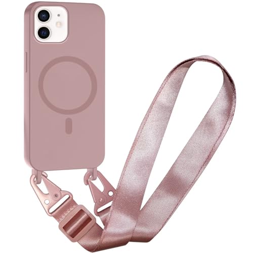 Beajew Handykette für iPhone 12 Mini Hülle mit Band [Kompatibel mit Magsafe] Flüssig Silikon Necklace Handyhülle Magnetische Schutzhülle zum Umhängen Kordel für iPhone 12 Mini, Sandpulver von Beajew