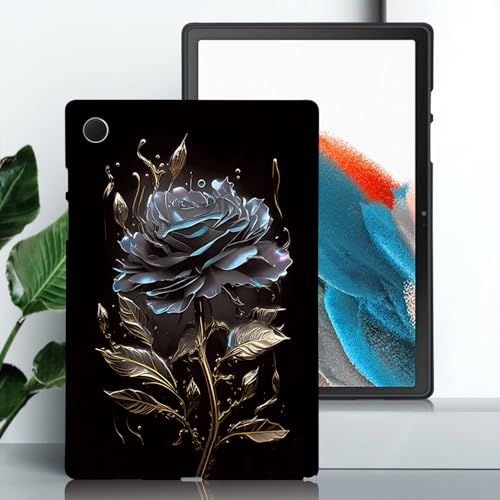Beajew Hülle Kompatibel mit Samsung Galaxy Tab A8 10.5 (2021), Weiches TPU Durchsichtig Silikon Schutzhülle mit Muster Stoßfest Dünne Tablet Case, Schwarze Rose von Beajew