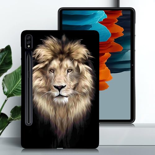 Beajew Hülle Kompatibel mit Samsung Galaxy Tab S8/Tab S7, Weiches TPU Durchsichtig Silikon Schutzhülle mit Muster Stoßfest Dünne Tablet Case, Löwe von Beajew