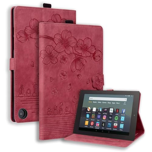 Beajew Hülle für Amazon Fire HD 10 (2021)/HD 10 (2023), mit Stifthalter, Trifold Ständer, Unterstützt Touch-ID,Automatisches Ruhen/Wecken,Flexible PU hülle,Weicher TPU Rückseite-Weinrot von Beajew