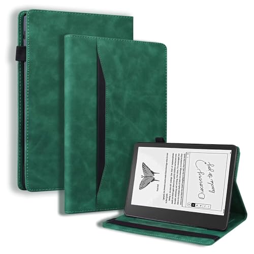 Beajew Hülle für Amazon Kindle Scribe 10.2 (2022), mit Stifthalter, Unterstützt Touch-ID, PU Leder Folio Case Stoßfest mit Tasche, Multi-Winkel Ständer, Intelligentes Schutzhülle - Grün von Beajew