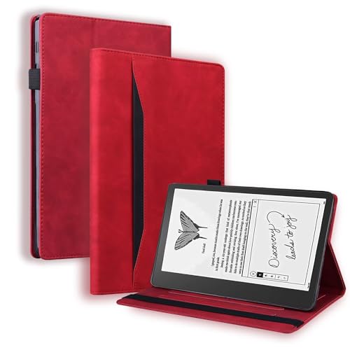 Beajew Hülle für Amazon Kindle Scribe 10.2 (2022), mit Stifthalter, Unterstützt Touch-ID, PU Leder Folio Case Stoßfest mit Tasche, Multi-Winkel Ständer, Intelligentes Schutzhülle - Rot von Beajew