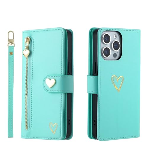 Beajew Hülle für Motorola Moto S30 Pro 5G/Edge 30 Fusion, 9 Kartenfäche Leder Geldbörse Stoßfest Flip Case mit Handschlaufe Standfunktion Reißverschluss Handyhülle Magnetverschluss Wallet,Hellgrün von Beajew