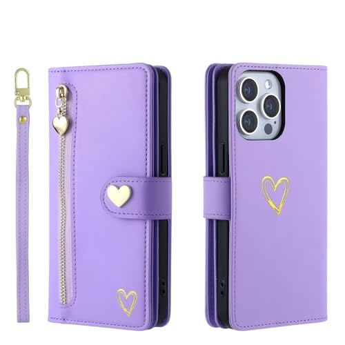 Beajew Hülle für Xiaomi Mi 11, 9 Kartenfäche Leder Geldbörse Stoßfest Flip Case mit Handschlaufe Standfunktion Reißverschluss Handyhülle Magnetverschluss Wallet,Lila von Beajew