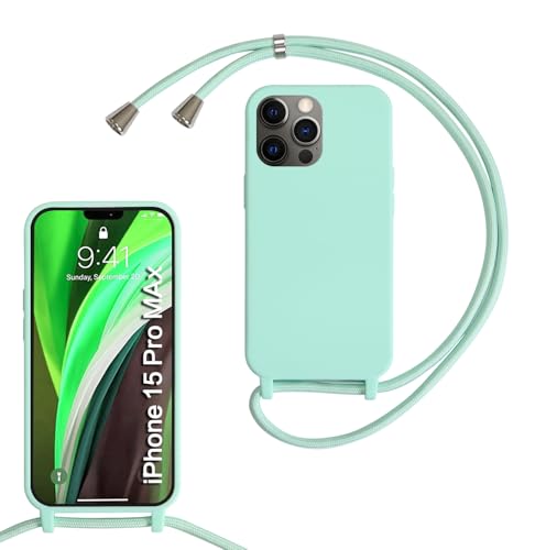 Beajew Silikon Handyhülle für iPhone 15 Pro Max Hülle mit Band, Silikon Necklace Handyhülle mit Abnehmbar Kordel zum Umhängen Stossfest Bumper Handy Schutzhülle, Mintgrün Beajew Silikon Handyhülle für iPhone 15 Pro Max Hülle mit Band, Silikon Necklace Handyhülle mit Abnehmbar Kordel zum Umhängen Stossfest Bumper Handy Schutzhülle, Mintgrün von Beajew