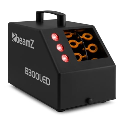 BeamZ B300LED Seifenblasenmaschine mit Fernbedienung, farbigen LED´s, 10.000 Bubbles pro Minute, 25 Watt, Bubble Machine mit Handgriff, Seifenblasen Hochzeit Machine, Luftblasenmaschine, Schwarz von Beamz