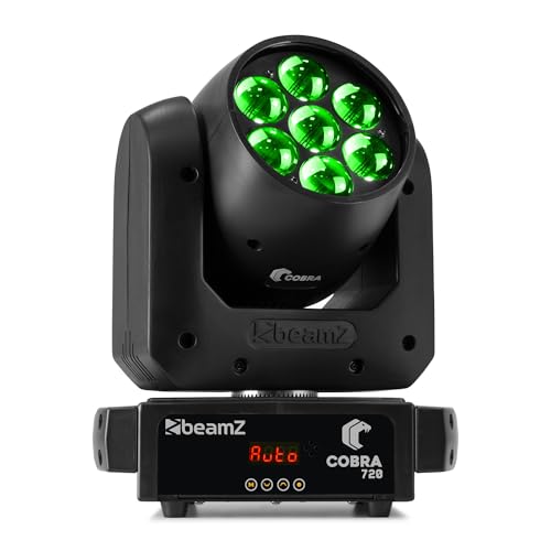 BeamZ Cobra 720 Moving Head LED 100 Watt Wash DMX Licht mit Zoomfunktion, Soundsteuerung, Auto Modi, Gobo-Shake, Flashrate 1-29Hz, IP20, Dimmbar, Discolicht Partylicht DJ Lichteffekt - Schwarz von Beamz
