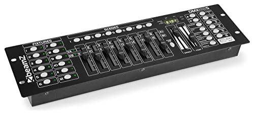 BeamZ DMX192-S - Lichtmischpult, DMX Controller Musikgesteuert mit 192 Kanälen, 12 Geräte mit 16 Kanälen, 19 Zoll, 6 Chase Programme, DMX Mixer Lichtsteuerung, DMX Mixer für Lichttechnik von Beamz