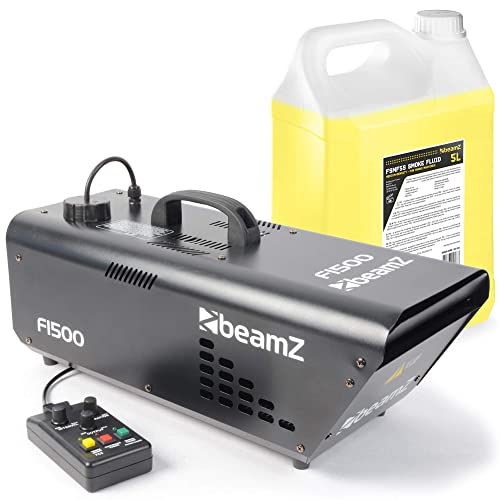 BeamZ F1500 Hazer Nebelmaschine mit Fernbedienung 1500 Watt, mit 5 Liter Nebelfluid, Dunstnebelmaschine, DMX, Timer-, Intervallfunktion, Fog Maschine für konstante Nebelerzeugung auf Bühnen von Beamz