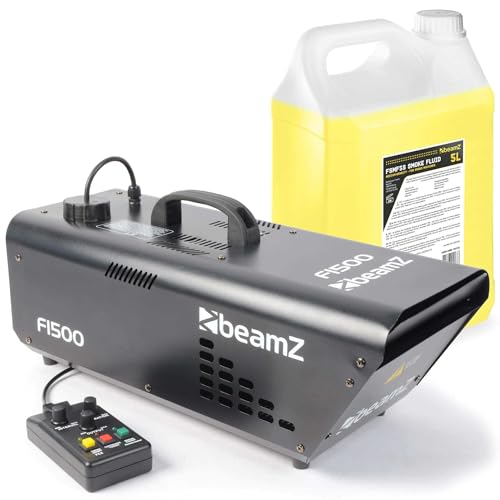 BeamZ F1500 Hazer Nebelmaschine mit Fernbedienung 1500 Watt, mit 5 Liter Nebelfluid, Dunstnebelmaschine, DMX, Timer-, Intervallfunktion, Fog Maschine für konstante Nebelerzeugung auf Bühnen von Beamz