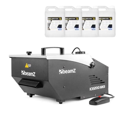 BeamZ ICE1200 MKII Bodennebelmaschine 1200W für Bodennebel und 20L Nebelflüssigkeit, Boden Nebelmaschine mit Kabel Fernbedienung, Rauchmaschine für Boden Nebel, Geburtstage, Halloween, Schwarz von Beamz