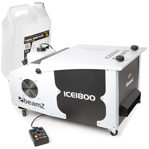 BeamZ ICE1800 MKII Bodennebelmaschine mit Flüssigkeit, 5L, Boden Nebelmaschine 1800 Watt mit Kabel Fernbedienung, Rauchmaschine für Boden Nebel, Party, Geburtstage, Halloween und Hauspartys von Beamz