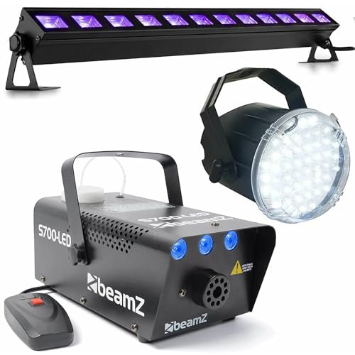 BeamZ Komplettes Halloween-Effektset mit Eis-Effekt-Nebelmaschine, LED-Stroboskop und LED Blacklight Bar von Beamz