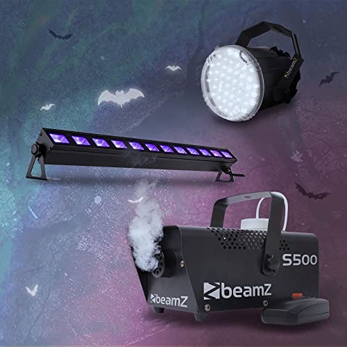 BeamZ Komplettes Halloween-Effektset mit Nebelmaschine, LED-Stroboskop und LED Blacklight Bar von Beamz