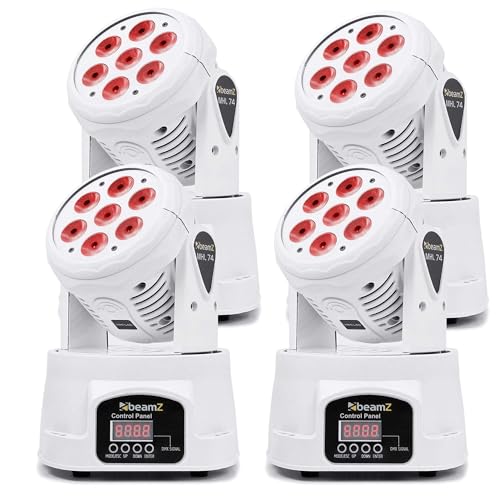 BeamZ MHL74 Movinghead 4er Set, BeamZ Moving head Set LED 4x9 Watt DMX DJ Licht, Discolicht Partylicht, bewegliche Köpfe Disco Licht, Soundgesteuert, Auto-Modus DJ Lichteffekte - Weiß von Beamz