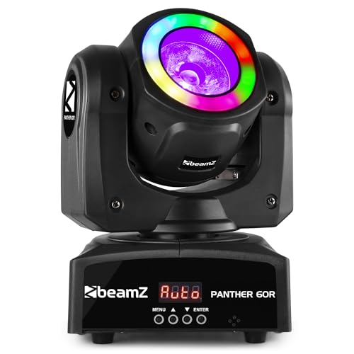 BeamZ Panther 60R Moving Head LED mit LED-Ring, 60 Watt, Bühnenlicht, Bühnenbeleuchtung, DMX Licht, Lichtanlage Musikgesteuert, Disco Licht, Bühnenscheinwerfer, DJ Lichtanlage - Schwarz von Beamz
