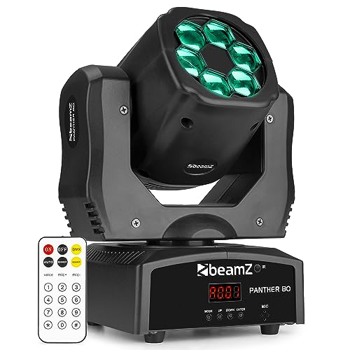 BeamZ Panther 80 - Moving Head, Discolicht Partylicht mit 6 rotierenden Linsen, Movinghead Disco Licht Strahler Uplight, 12 DMX Kanäle, Bühnenbeleuchtung, Partylicht für Clubs, Bars und Shows von Beamz