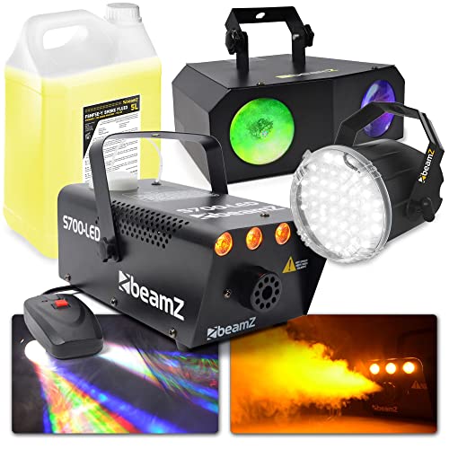 BeamZ Party Set XL Partybeleuchtung Komplettset mit LED-Lichteffekt, Lichttechnik, Lichtanlage, Stroboskop und Nebelmaschine Partypaket für Hauspartys, Hochzeiten und Gartenpartys von Beamz