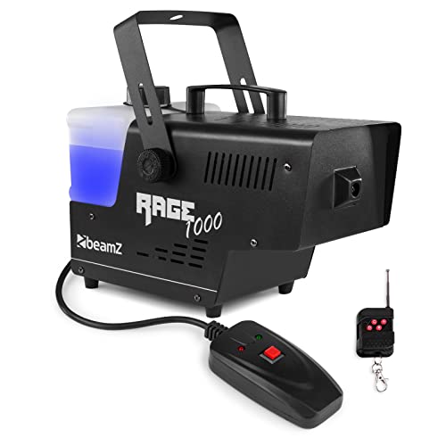 BeamZ RAGE1000 Nebelmaschine mit Lichteffekt, 1000 Watt, Fogger, Rauchmaschine, Fog Machine, Funkfernbedienung, Timer DMX, 2 Liter Tank, Disco Partynebel für DJs auf Veranstaltungen von Beamz