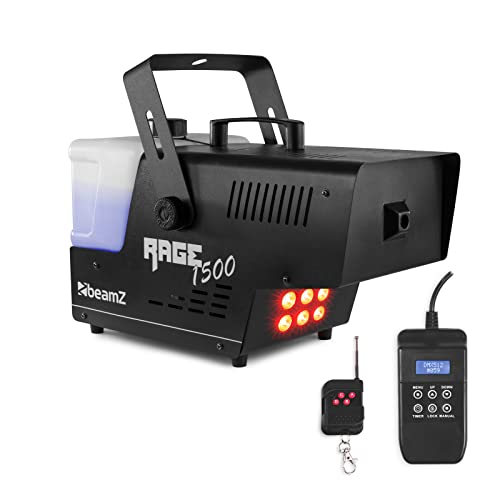 BeamZ RAGE1500LED 1500 Watt Nebelmaschine mit Lichteffekt, LED Rauchmaschine, Fog Machine mit Funkfernbedienung, Timer DMX, 3,5 Liter, Disco Partynebel für DJs auf Veranstaltungen von Beamz