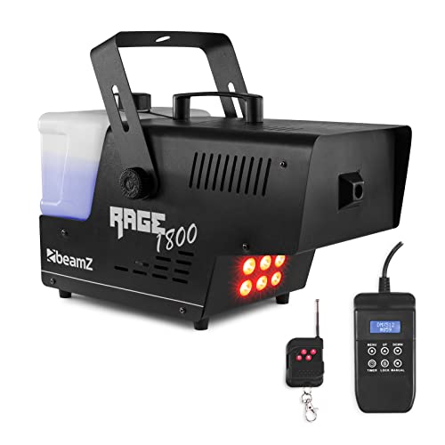 BeamZ RAGE1800LED Nebelmaschine mit Lichteffekt, 1800 Watt, RGBW LEDs, Fogger, Rauchmaschine, Fog Machine, Funkfernbedienung, Timer DMX, 3,5 Liter, Disco Partynebel für DJs auf Veranstaltungen von Beamz