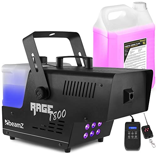 BeamZ RAGE1800LED Nebelmaschine mit Lichteffekt, 1800 Watt, RGBW LEDs, Fogger, inklusive 5 Liter Nebelfluid, Fog Machine, Funkfernbedienung, Timer DMX, 3,5 Liter, Disco Partynebel von Beamz