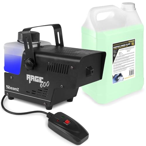 BeamZ RAGE600I mini Nebelmaschine mit Flüssigkeit, inkl. 5 Liter Nebelfluid, 600 Watt, Fogger, Rauchmaschine, Fog Machine, 0,5 Liter Tank, Timer DMX, Disco Partynebel für DJs auf Veranstaltungen von Beamz