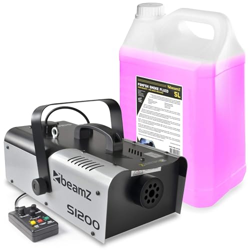 BeamZ S1200 MKII Nebelmaschine mit Flüssigkeit Set, Fogger inkl. 5L Nebelfluid, Party Rauchmaschine, Fog Machine mit Intervall, Timer, und DMX, 2,5L Tank, DJs, Party, Hochzeiten, Events, Disco von Beamz