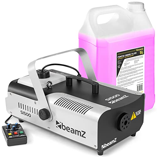 BeamZ S1500 Nebelmaschine mit Flüssigkeit 1500 Watt, Fog Machine inkl. 5 Liter Nebelfluid, Party Kabelfernbedienung, Rauchmaschine für DJs, Hauspartys, Hochzeiten, Veranstaltungen von Beamz