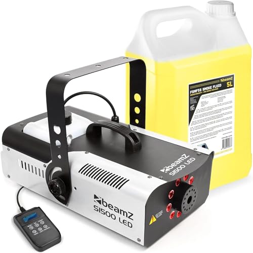 BeamZ S1500LED Nebelmaschine mit Flüssigkeit Set, 1500 Watt Rauchmaschine mit LED Lichteffekt, Fogger inkl. 5 Liter Nebelfluid, Fog Machine mit Fernbedienung, Timer, Intervall, DMX, 3,5 L Tank BeamZ S1500LED Nebelmaschine mit Flüssigkeit Set, 1500 Watt Rauchmaschine mit LED Lichteffekt, Fogger inkl. 5 Liter Nebelfluid, Fog Machine mit Fernbedienung, Timer, Intervall, DMX, 3,5 L Tank von Beamz