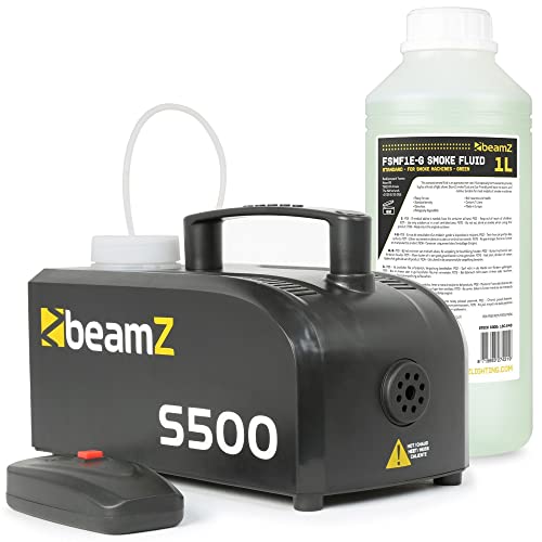 BeamZ S500 - Nebelmaschine mini mit Flüssigkeit Set, 500 Watt Mini Rauchmaschine, Fog Machine, Kabelfernbedienung, Party Nebel für DJs, Hauspartys, Hochzeiten, Karneval, Halloween von Beamz
