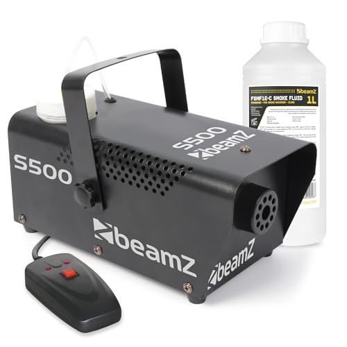 BeamZ S500 Nebelmaschine mit Flüssigkeit, 500 Watt, Party Rauchmaschine, Fog Machine, Kabelfernbedienung, Disco Partynebel für DJs, Hauspartys, Hochzeiten, Veranstaltungen von Beamz